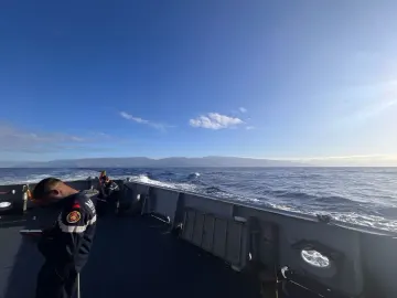 On the deck of a French Navy ship off Madeira